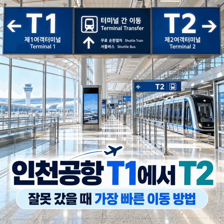 인천공항 T1에서 T2 잘못 갔을 때 가장 빠른 이동 방법